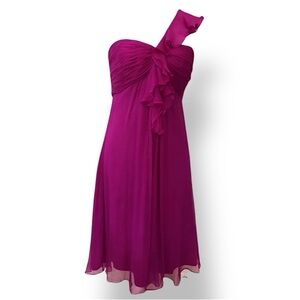 Amsale Magenta Ruffle Chiffon 100% Silk Dress